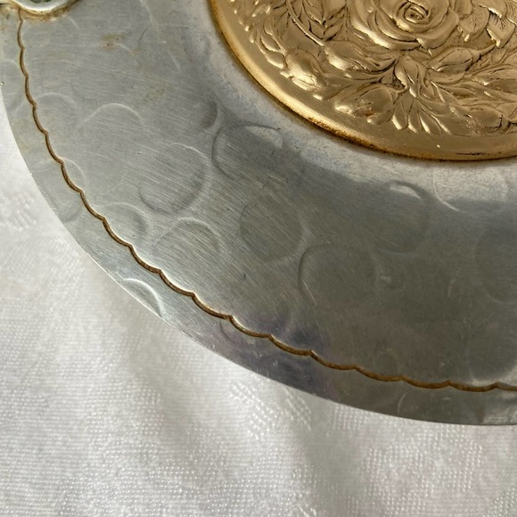 Vintage Aluminum Pan Silent Butler Crumb Catcher Gold Roses Design - Picture 8 of 9